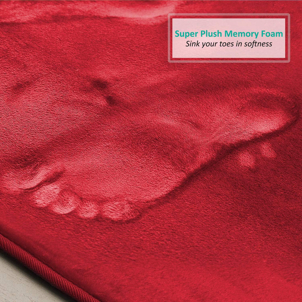 2 Piece Velvet Bath Mat Set - Burgundy