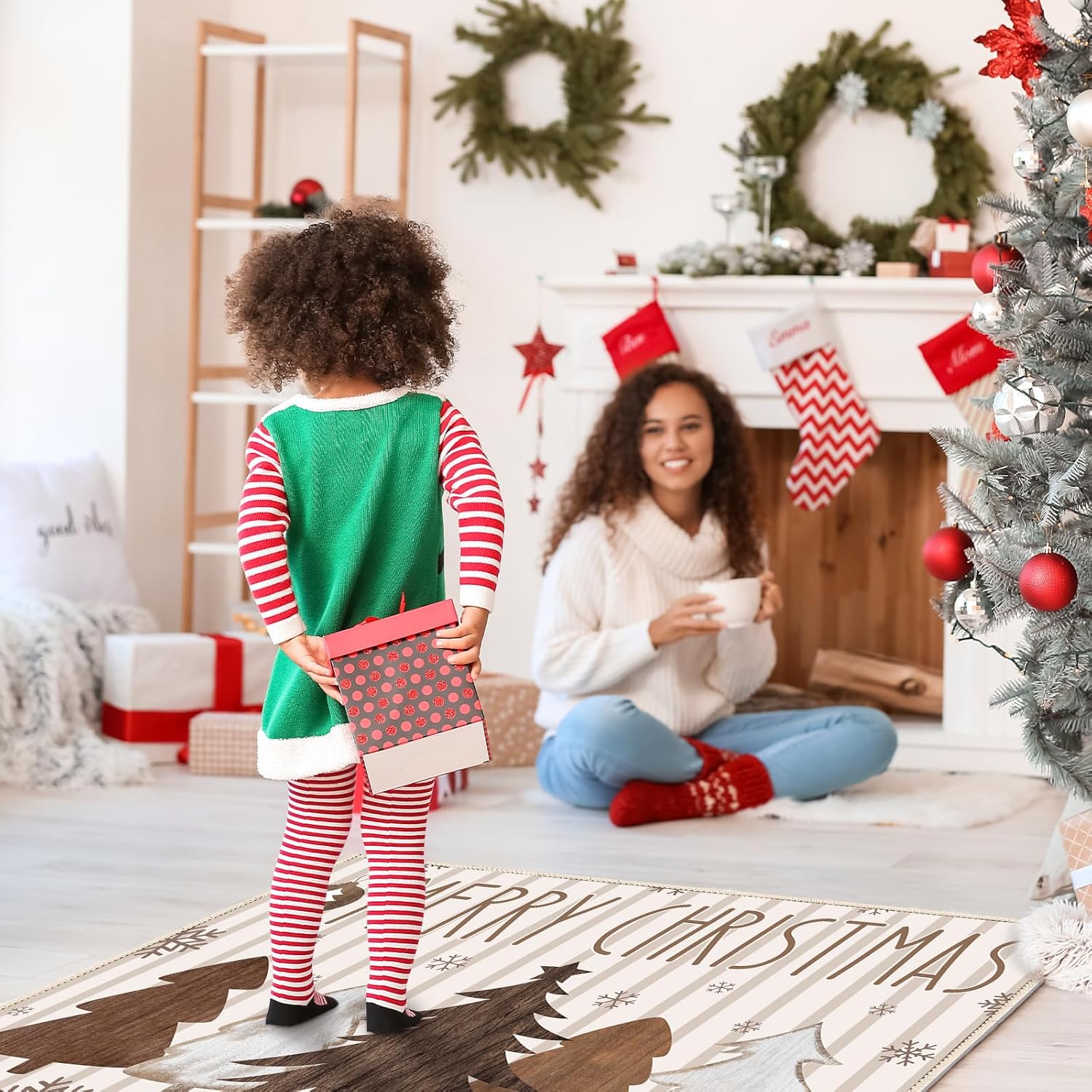 5x7ft Brown Christmas Area Rug