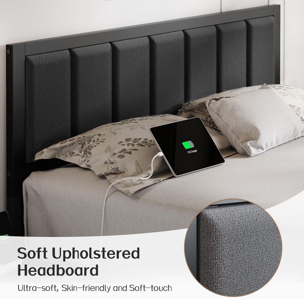Queen Bed Frame with USB & LED Lights