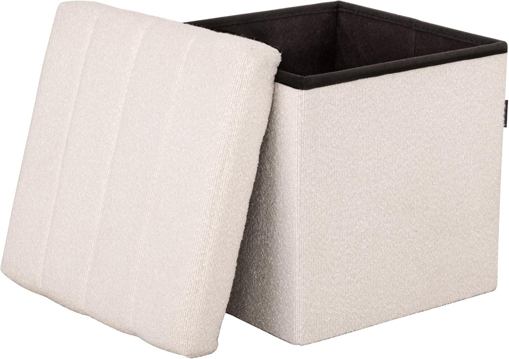 White Boucle Storage Ottoman 15.7" Cube