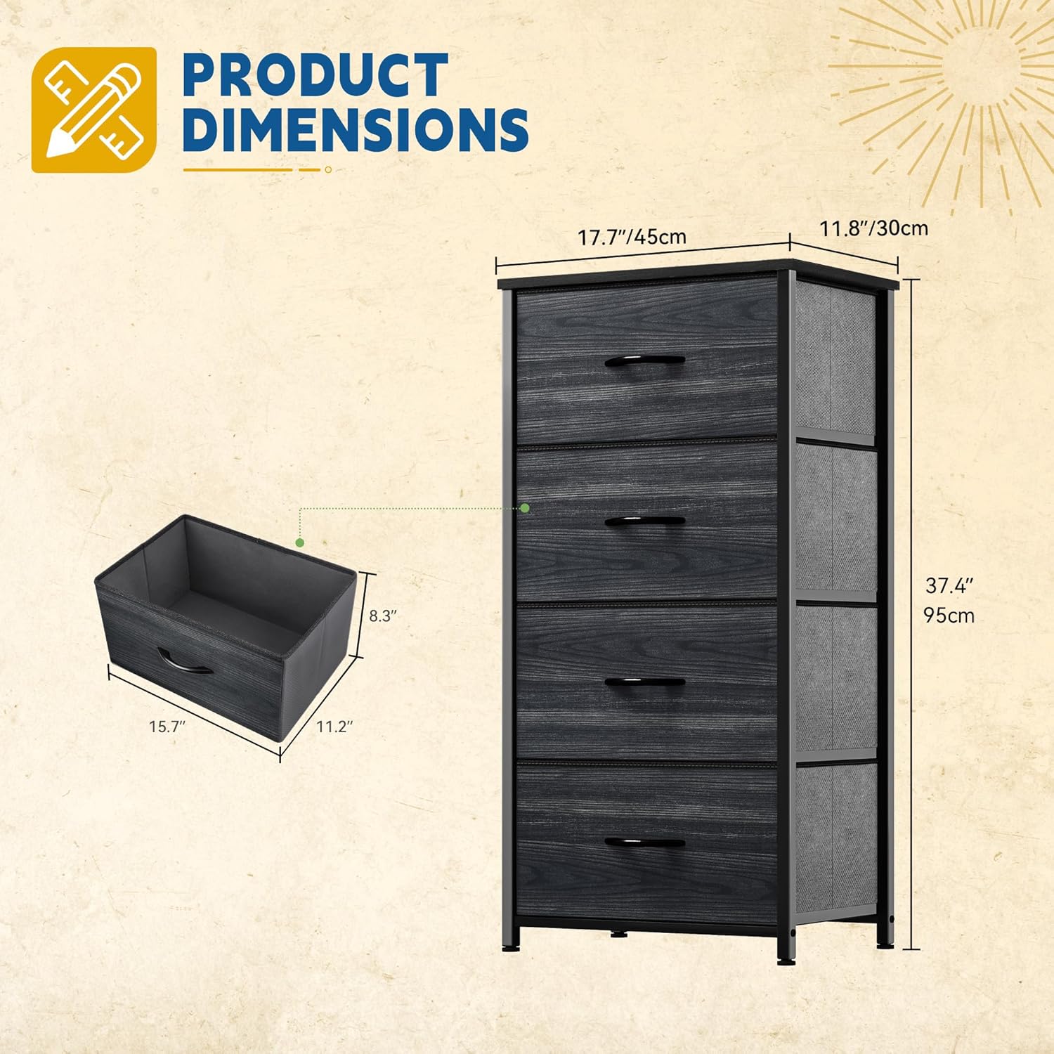 4-Drawer Fabric Dresser with Steel Frame