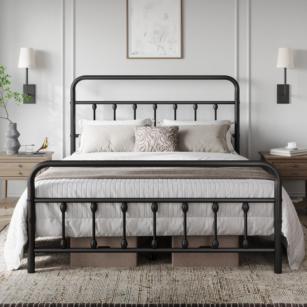 Full Size Metal Platform Bed Frame with Storage, Black