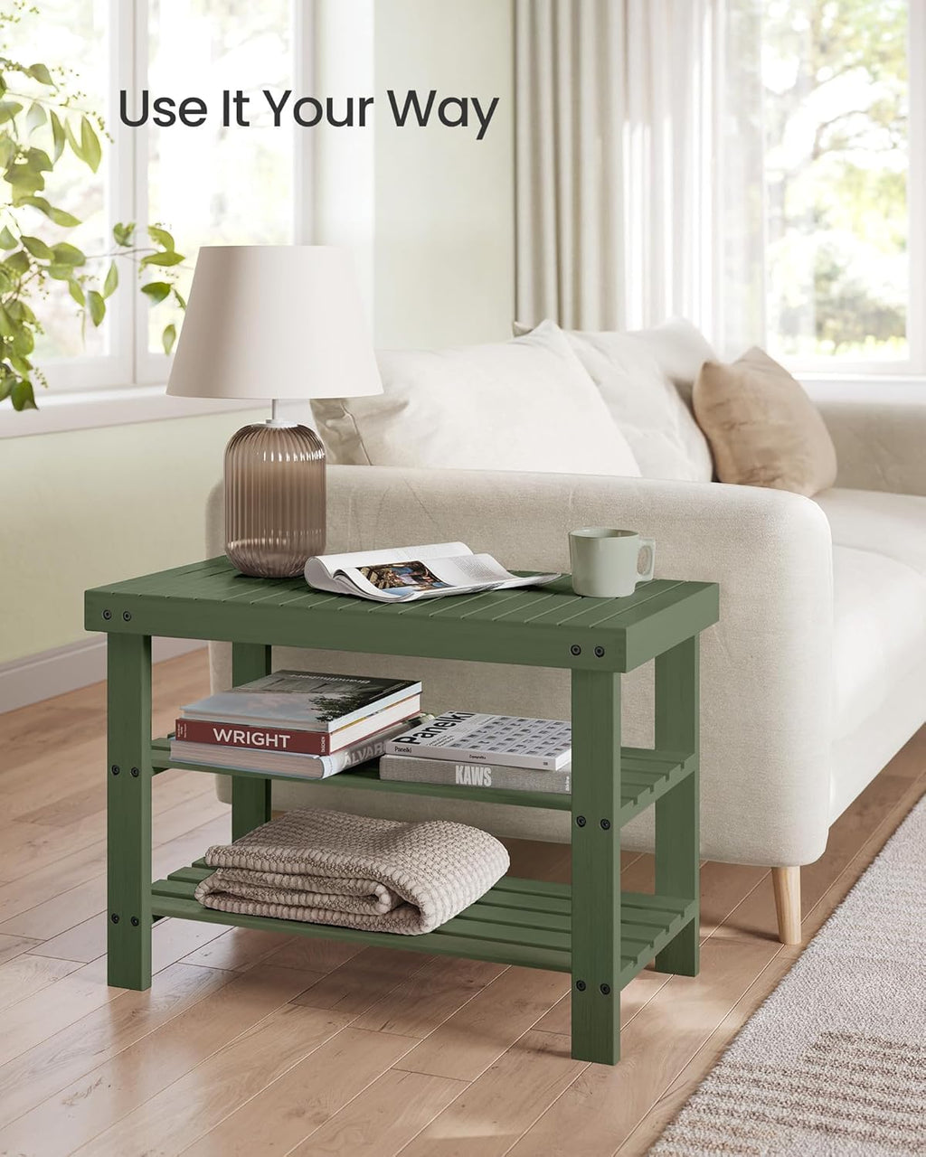 Bamboo Shoe Rack Bench 3-Tier 27.6" Wide