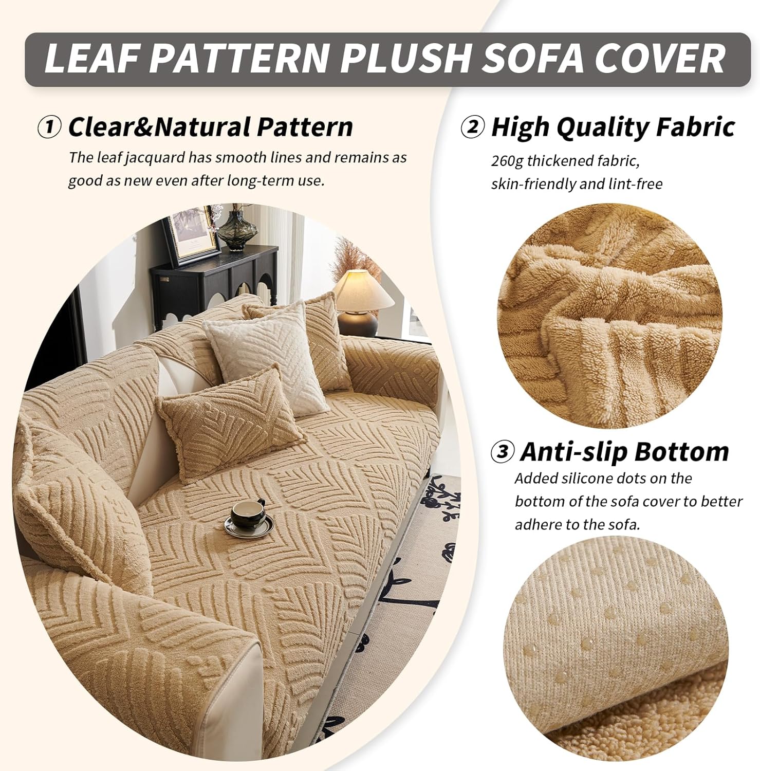 Large 4-Seater Sofa Cover 35.4"×94.5" Khaki