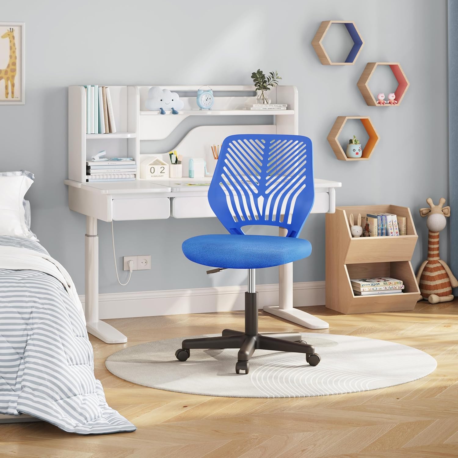 Blue Low-Back Study Chair with Adjustable Height