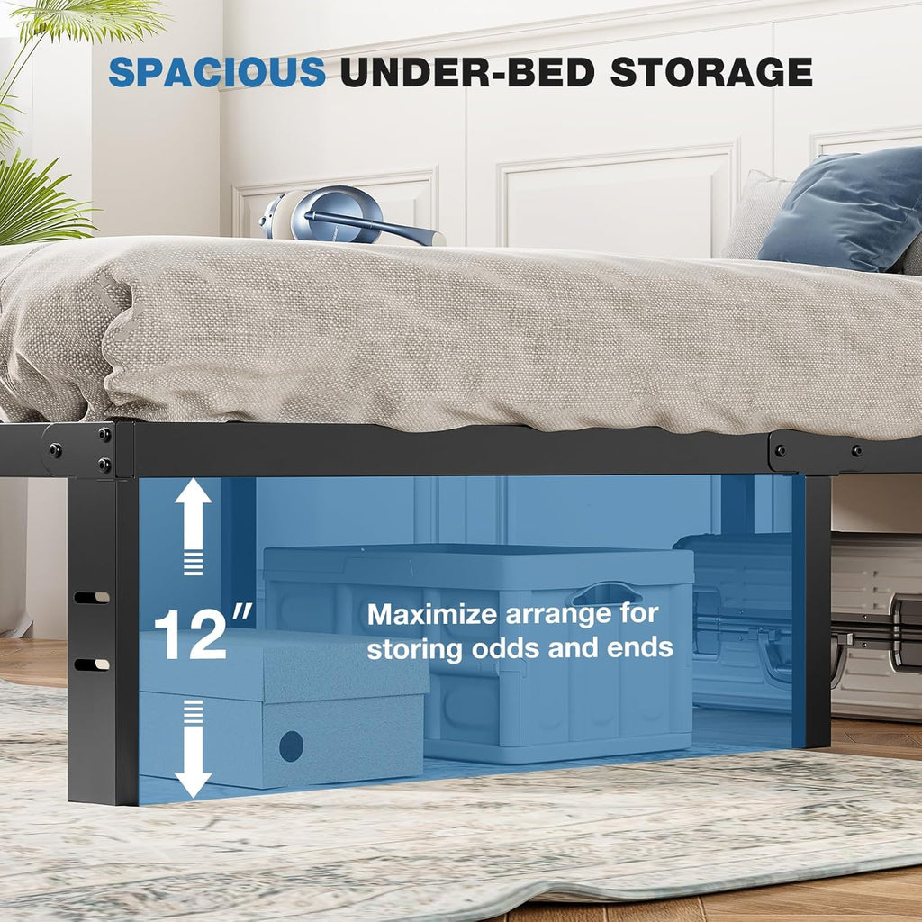 King Metal Bed Frame with Storage Space