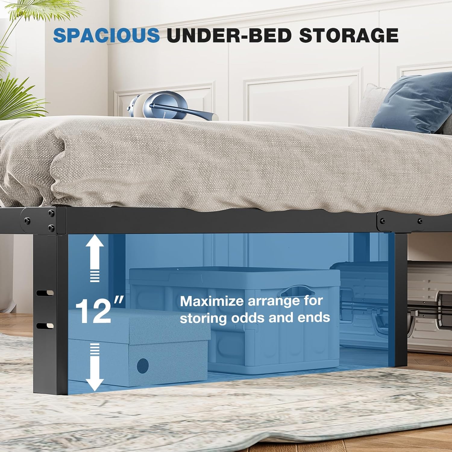 King Metal Bed Frame with Storage Space