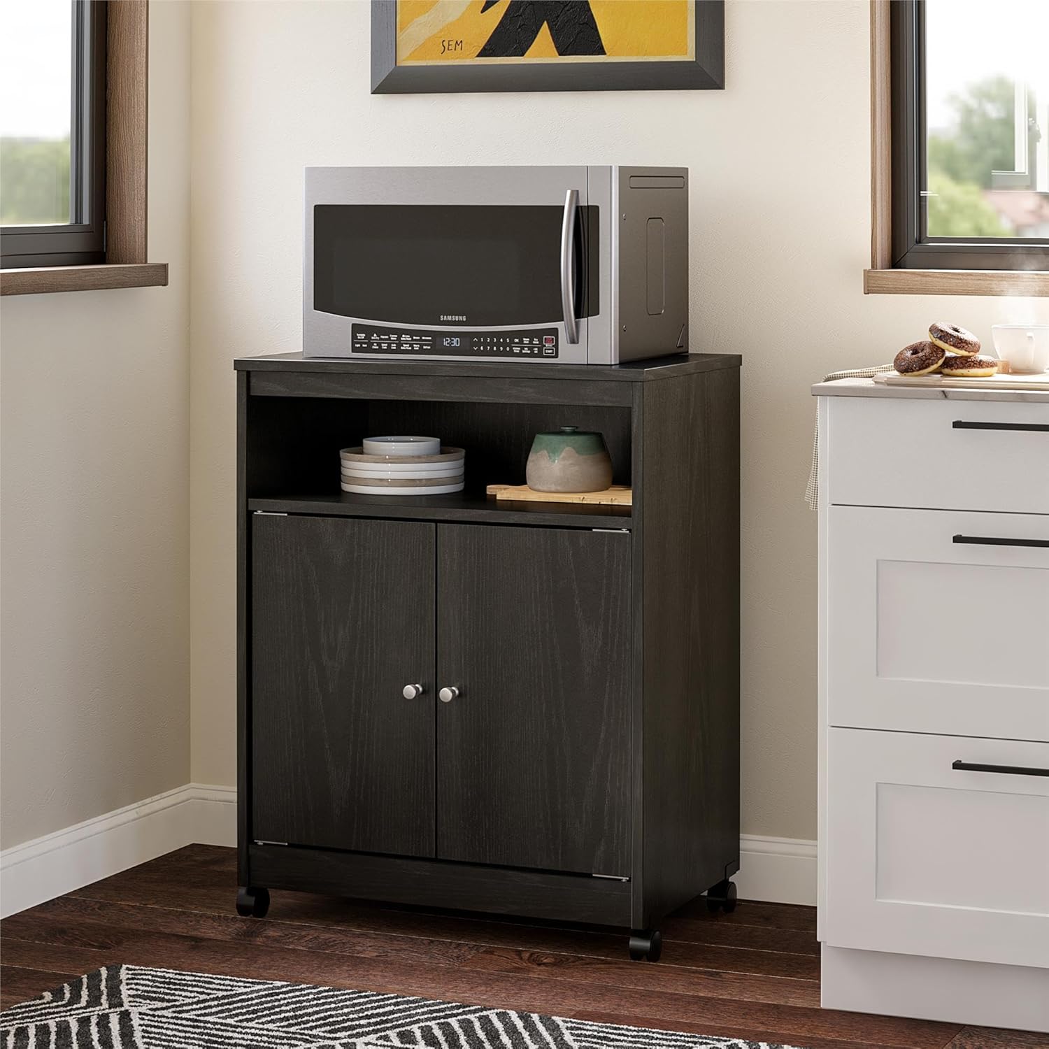 White Microwave Cart with Storage