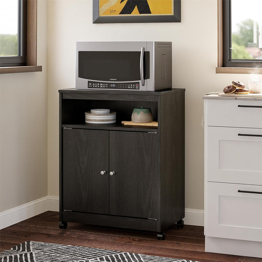 White Kitchen Microwave Cart on Wheels