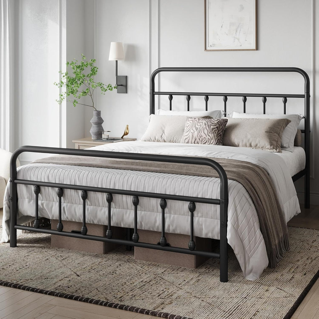 Full Size Metal Platform Bed Frame with Storage, Black
