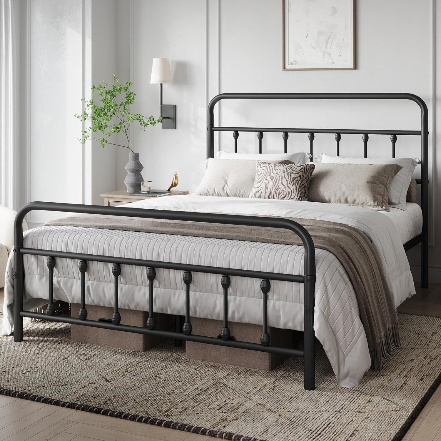 Full Size Metal Platform Bed Frame with Storage, Black