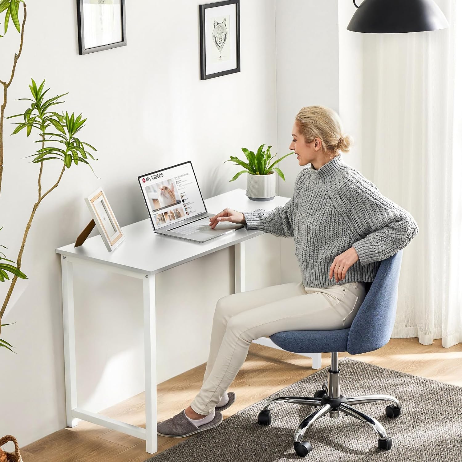 Sweetcrispy Computer Desk, Small Office 32 Inch Writing Work Study Student Teacher Home Bedroom Table with Metal Frame Wood Tabletop - White