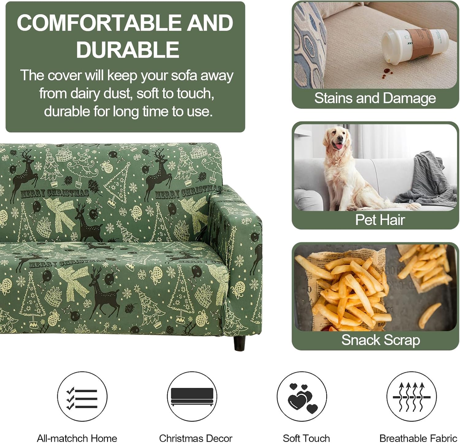 Christmas Sofa Slipcover for 3 Seater Couch