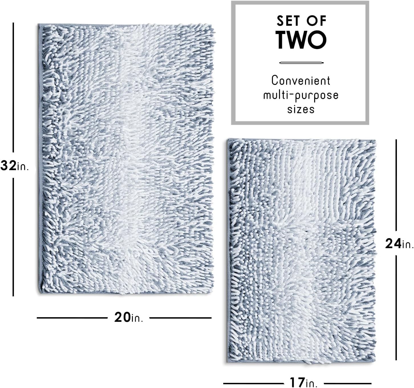 Ombre Blue Bathroom Rugs Set 17"x24" + 20"x32"