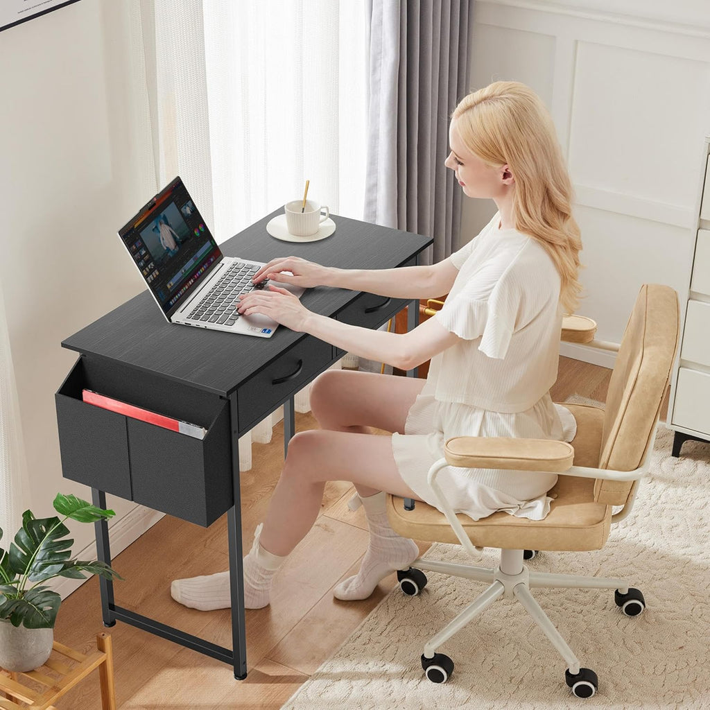 Small Desk with Fabric Drawers - Black