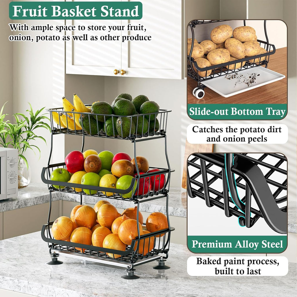 3-Tier Rolling Pantry Organizer Cart with Wheels