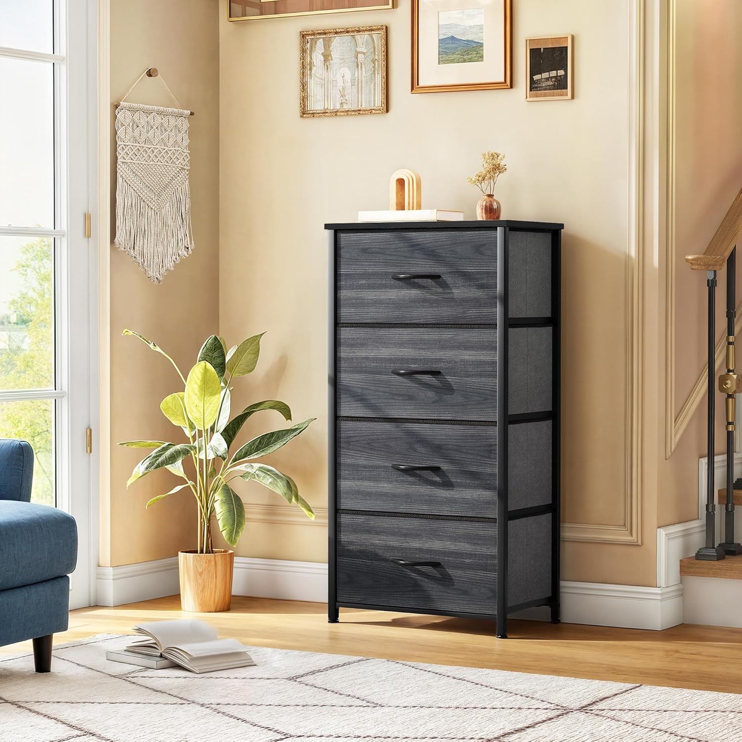 4-Drawer Fabric Dresser with Steel Frame
