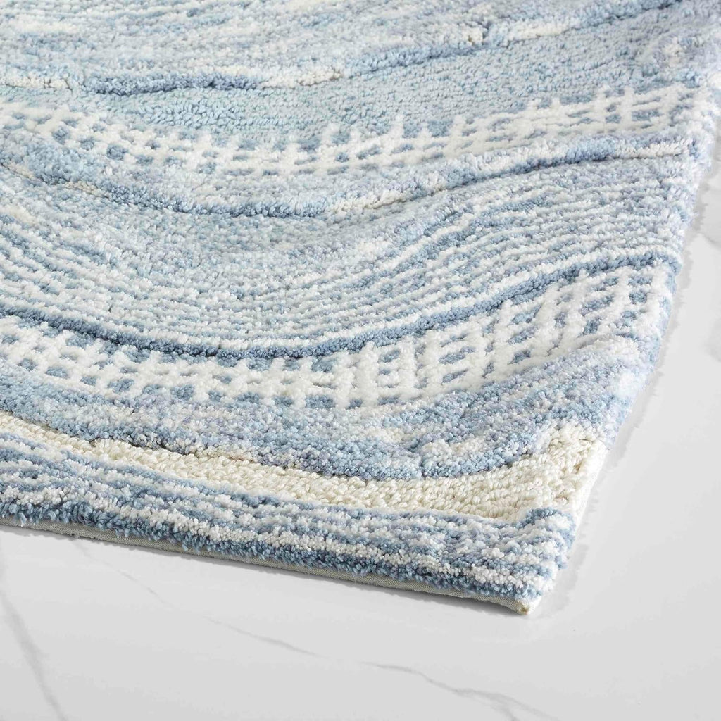 Cotton Bath Rug 20" x 30" Waves Blue