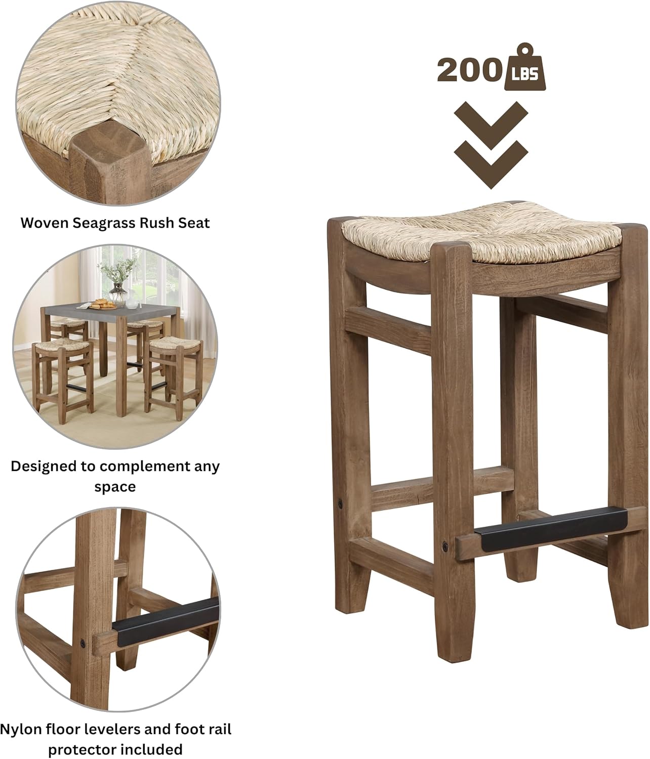 26-Inch Counter Height Stool with Seagrass Seat