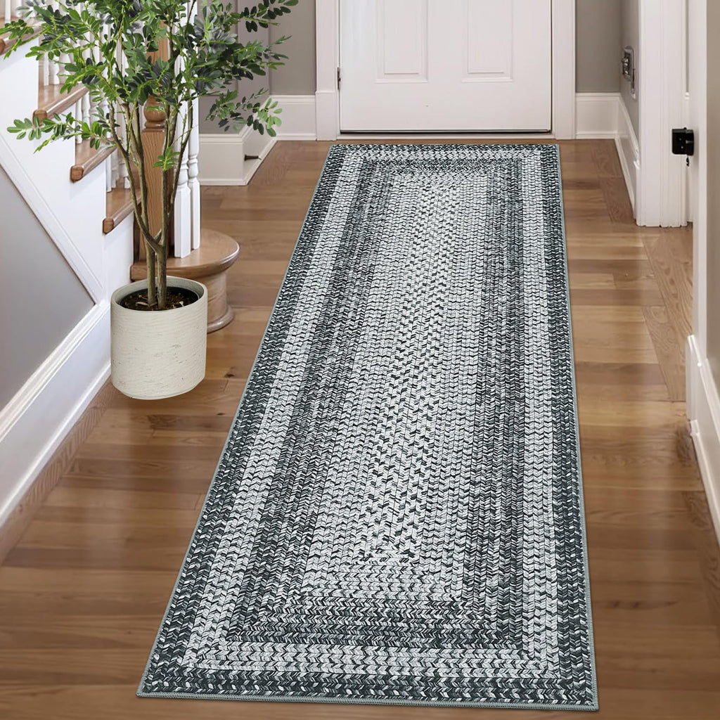 Printed 2x6 Runner Rug with Braided Pattern
