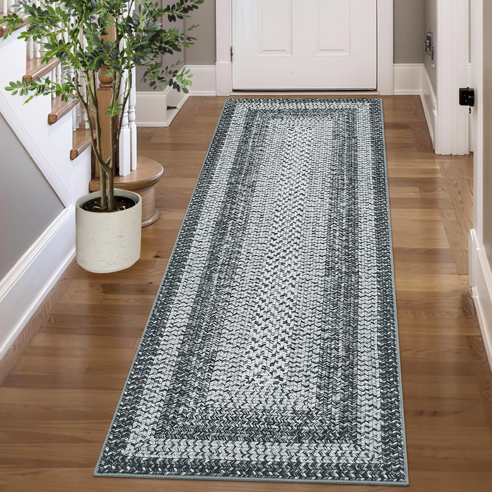 Printed 2x6 Runner Rug with Braided Pattern
