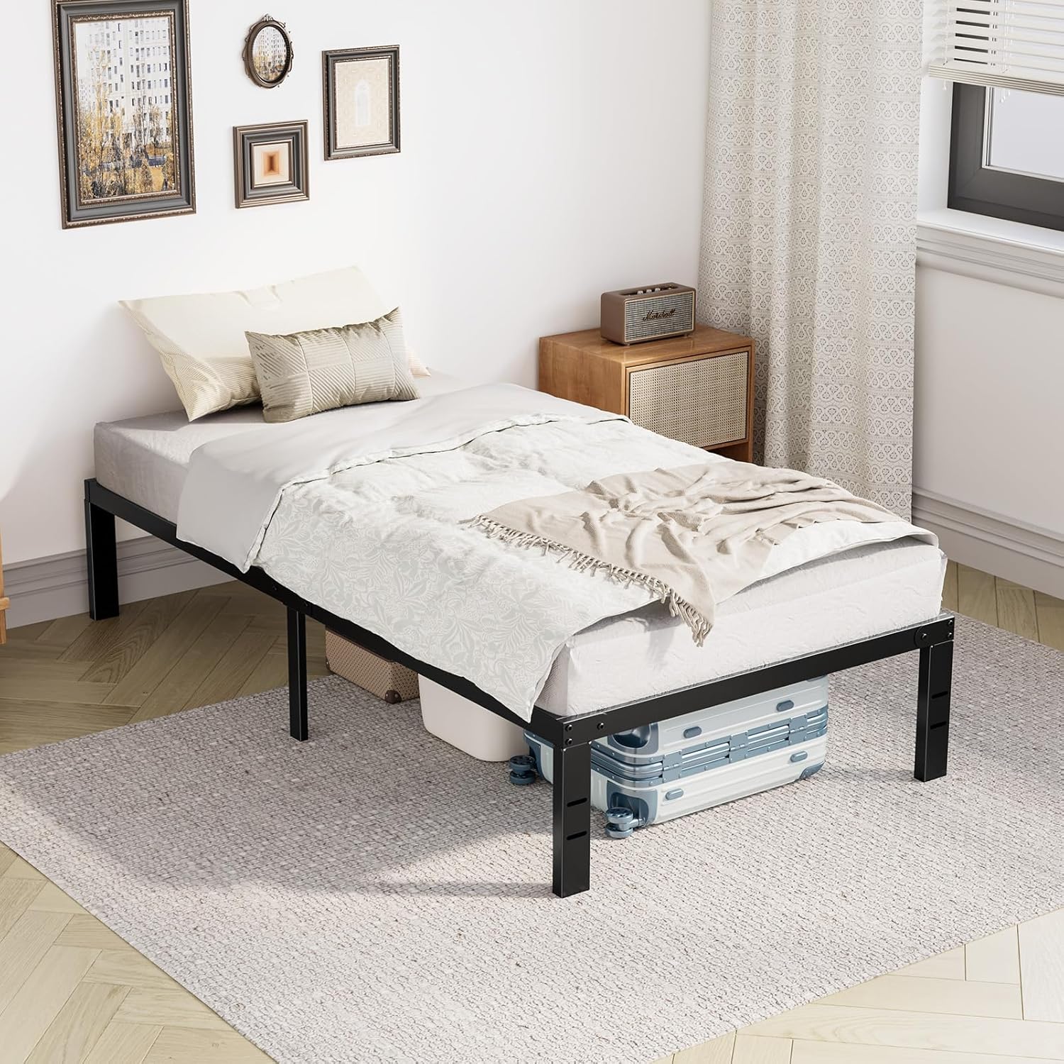 Twin Metal Platform Bed Frame with Storage