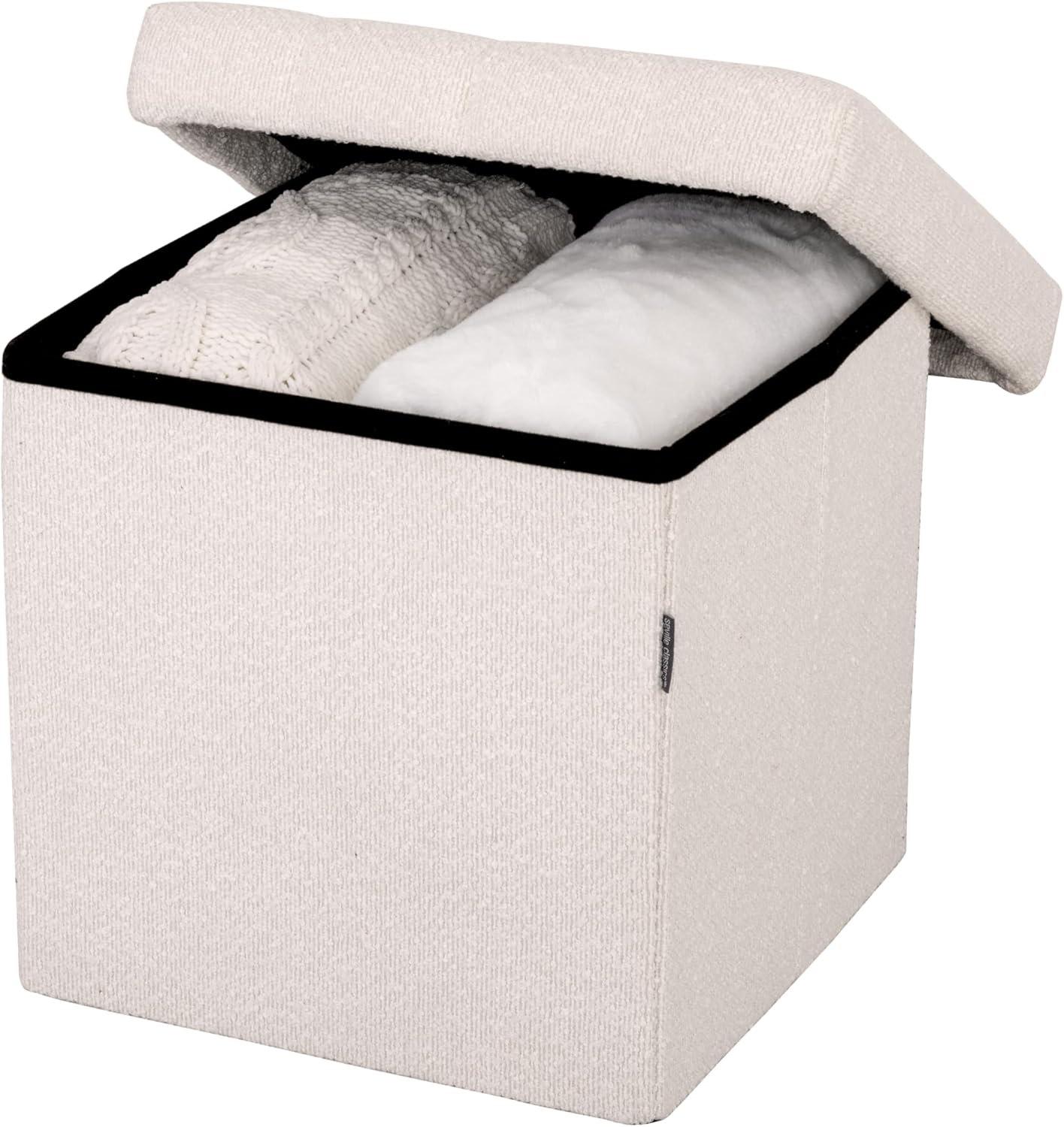 White Boucle Storage Ottoman 15.7" Cube