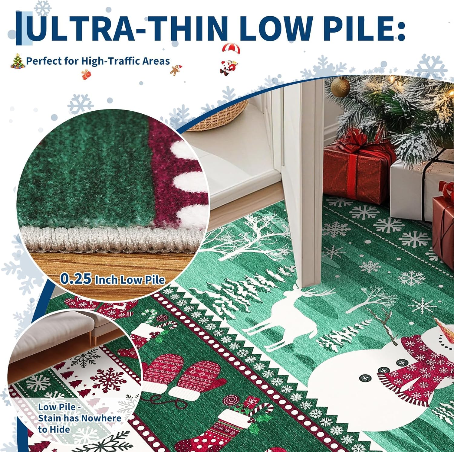 2x6 Christmas Kitchen Rug with Snowman Print