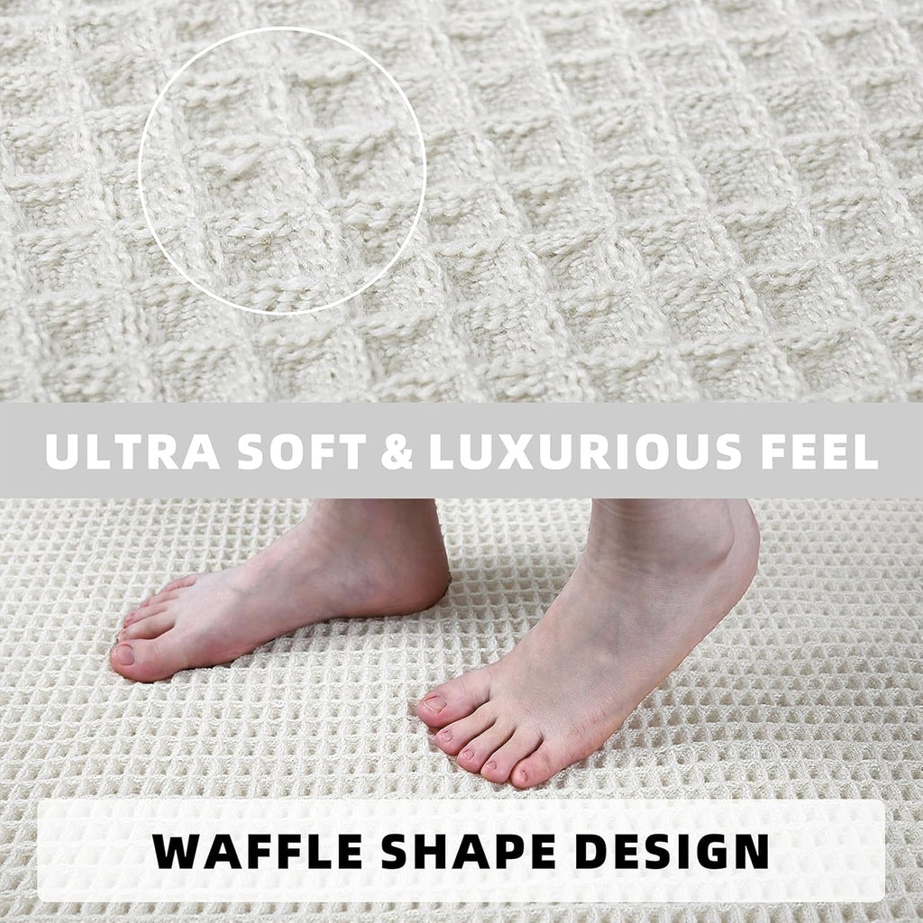 Set of 2 Cream Waffle Bathroom Rugs 17"x24" + 18"x30"