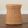 Round Natural Rattan End Table - Light Honey