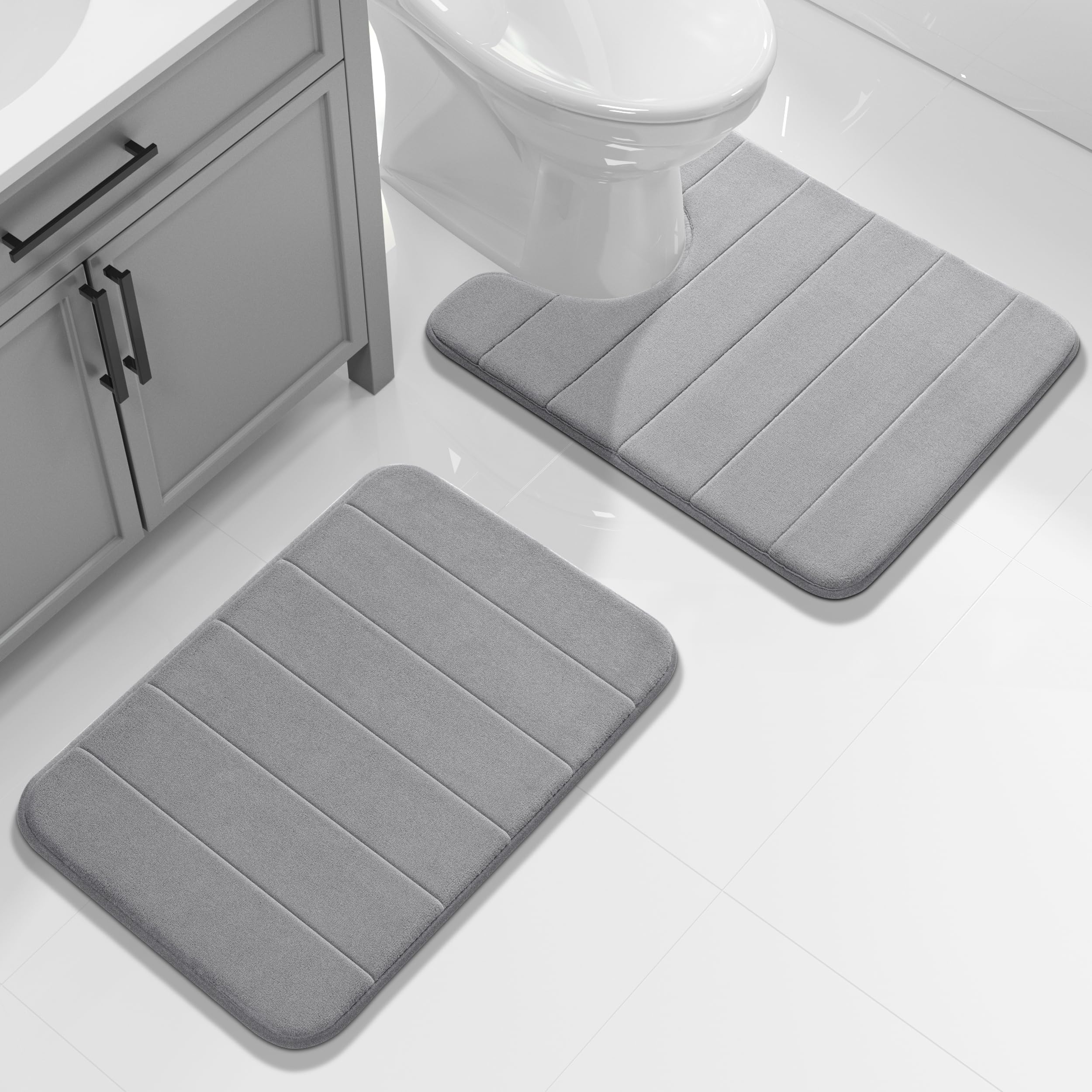 2-Piece Grey Bathroom Mat Set 17x24 & 24x20