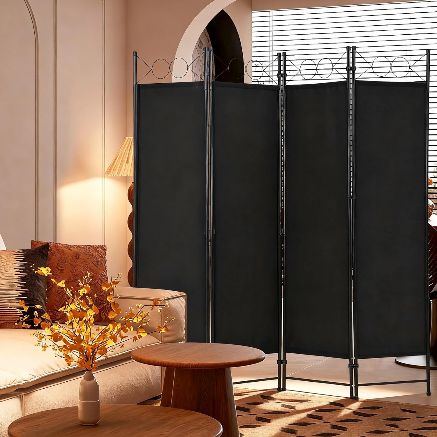 4 Panel Room Divider 6FT - Coal Black