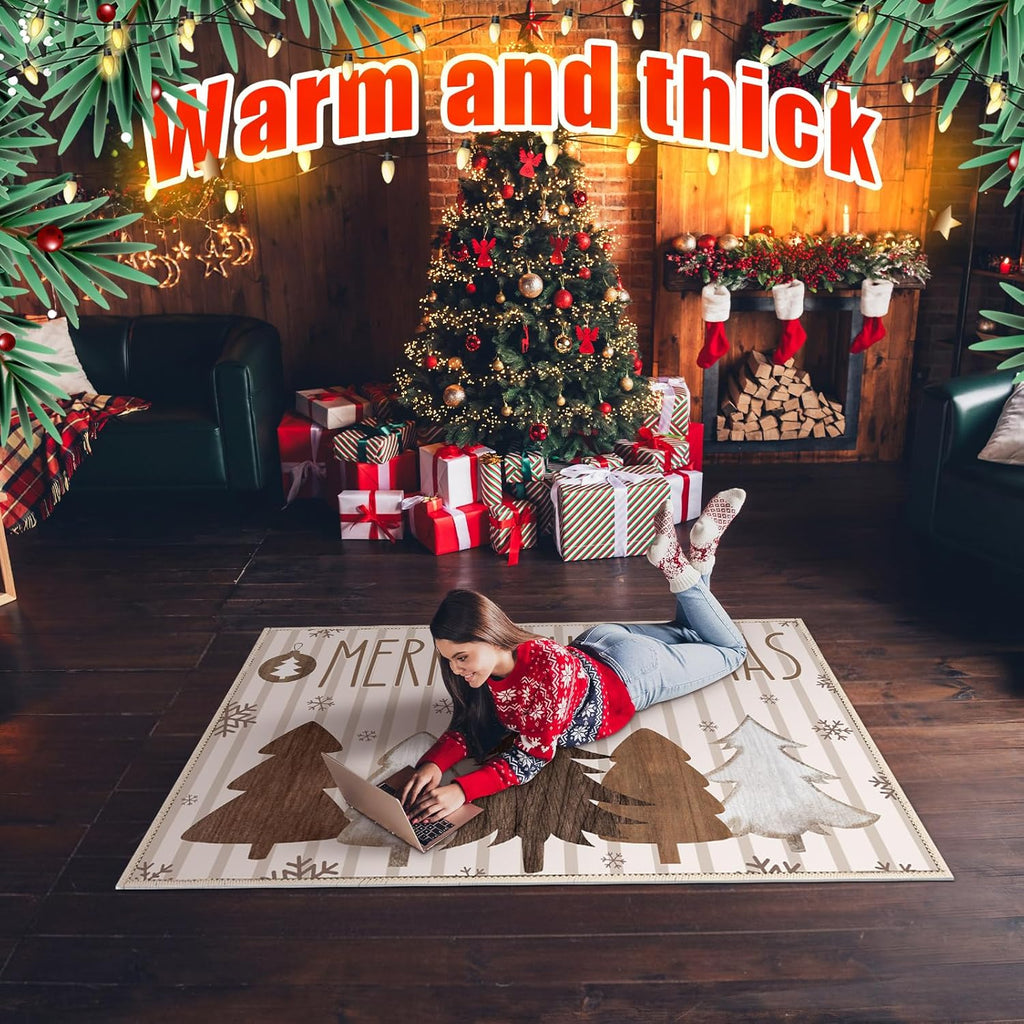 5x7ft Brown Christmas Area Rug