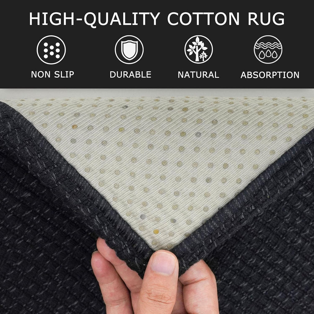 2x8 ft Washable Hallway Runner - Black/Dark Grey