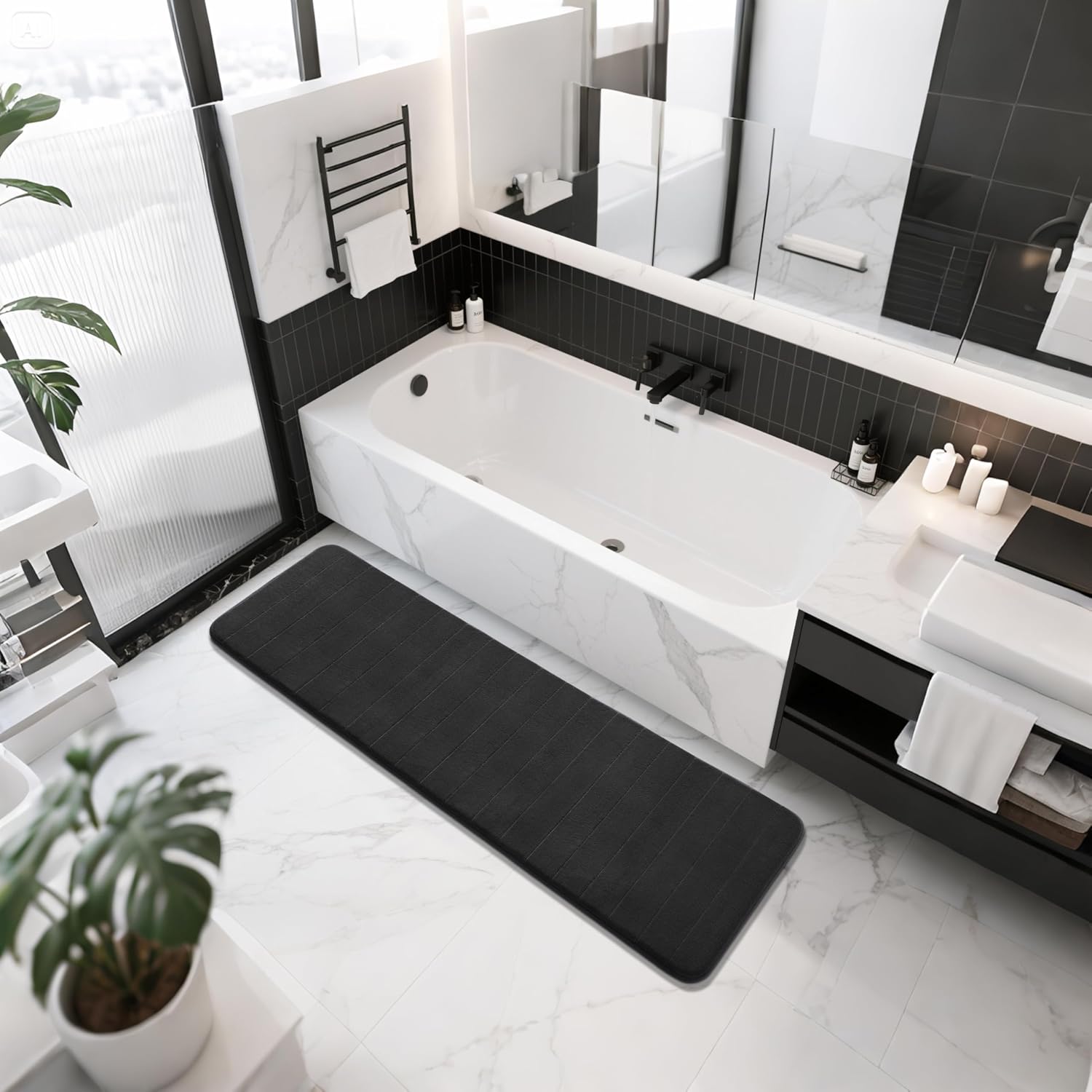72"x24" Super Soft Black Bathroom Runner Rug