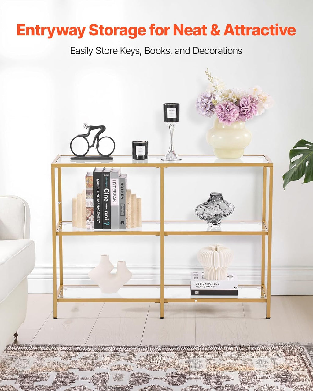 39.4" Glass Console Table with Iron Legs