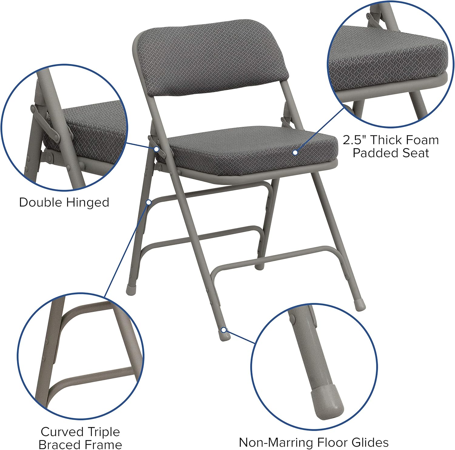 Set of 4 Metal Folding Chairs with Cushioned Seat