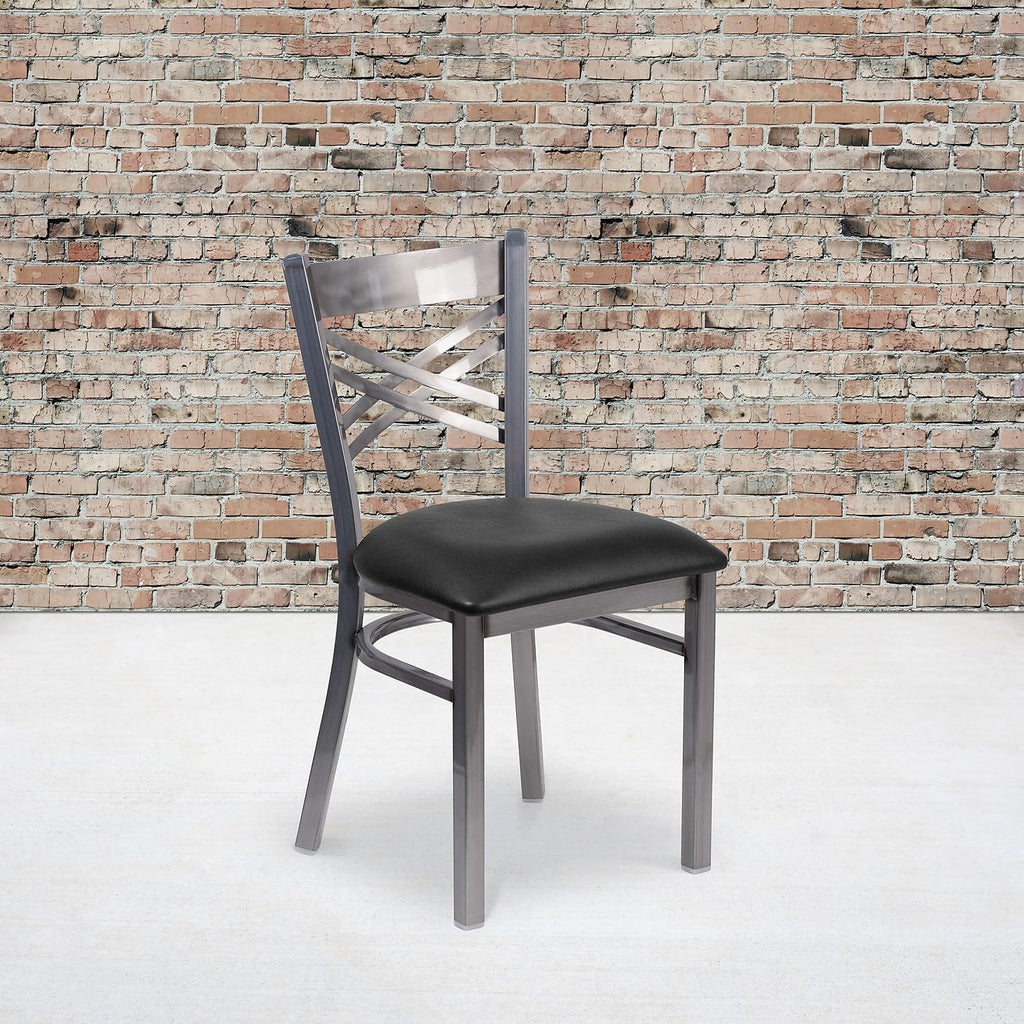 2-Pack Metal Restaurant Chairs with Black Vinyl Seat
