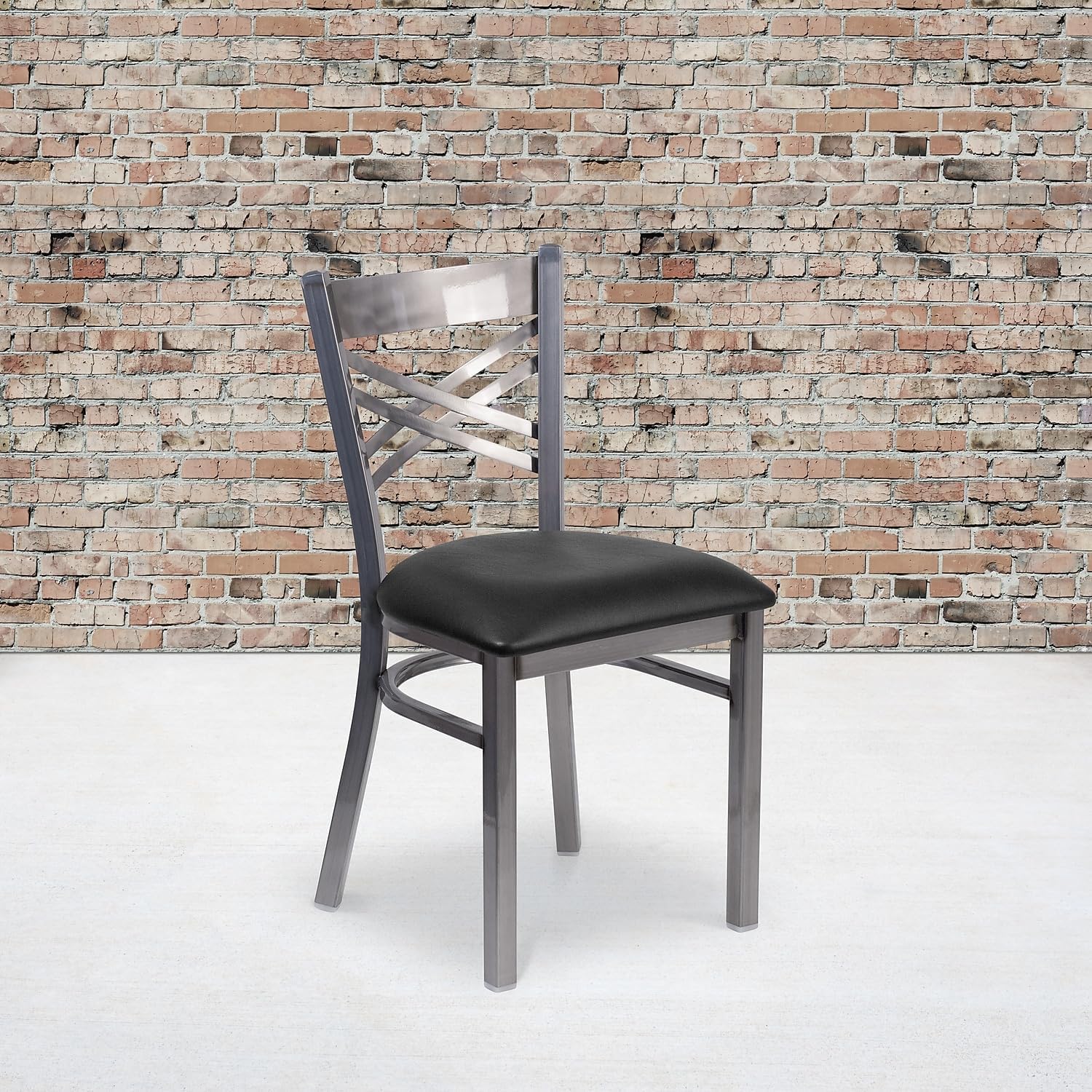 2-Pack Metal Restaurant Chairs with Black Vinyl Seat