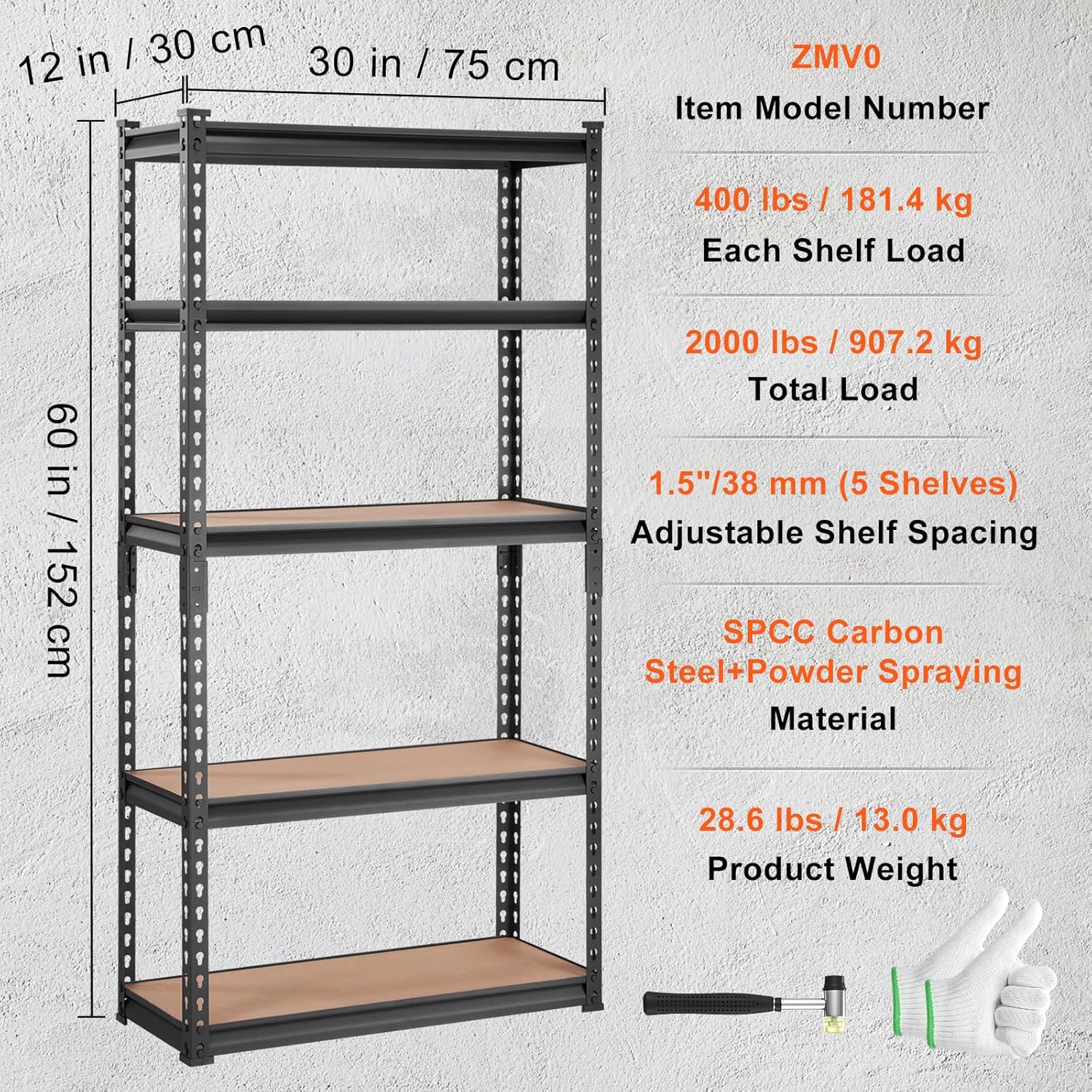 5-Tier Metal Garage Shelving Unit 30"x12"x60"