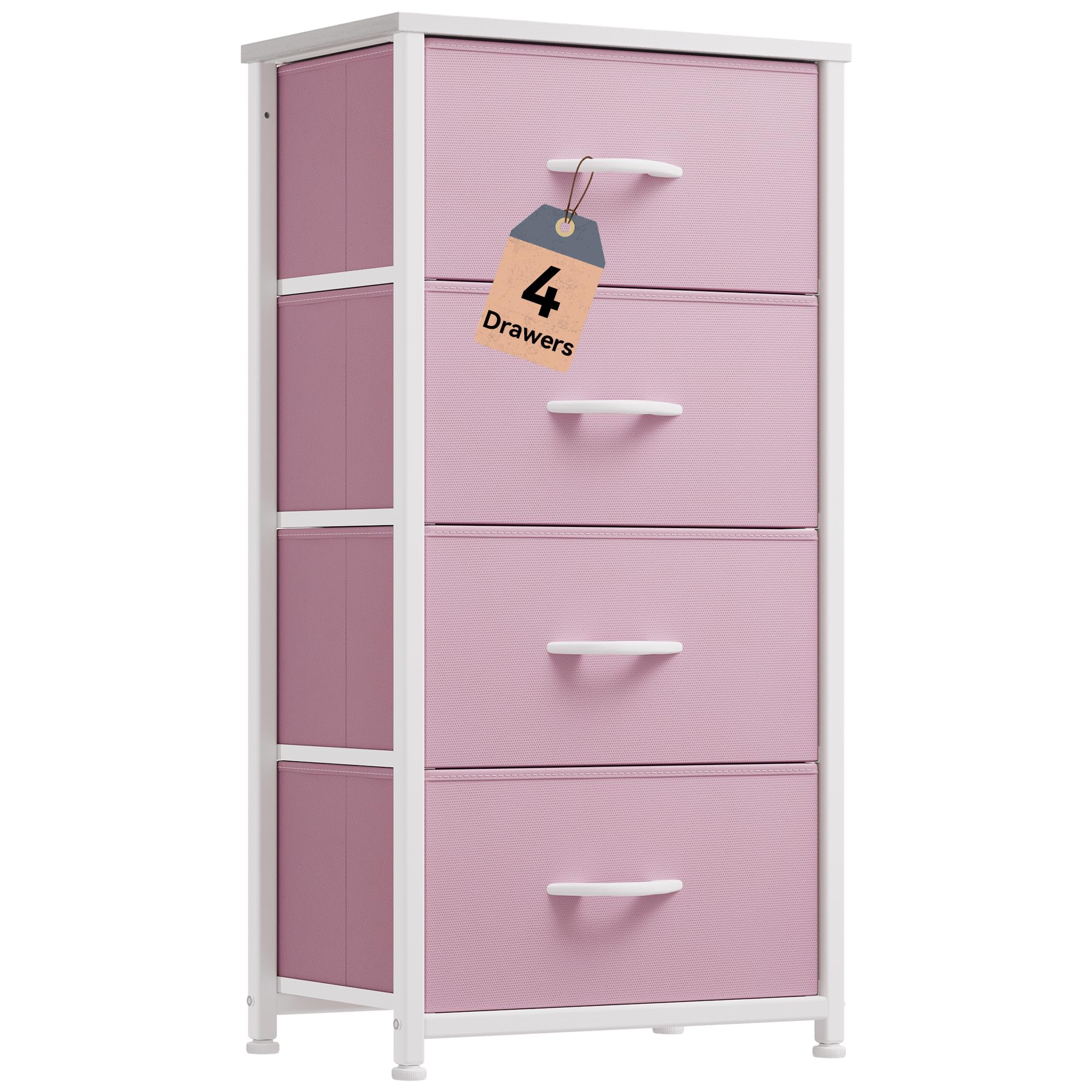 4-Drawer Pink Fabric Dresser with Steel Frame