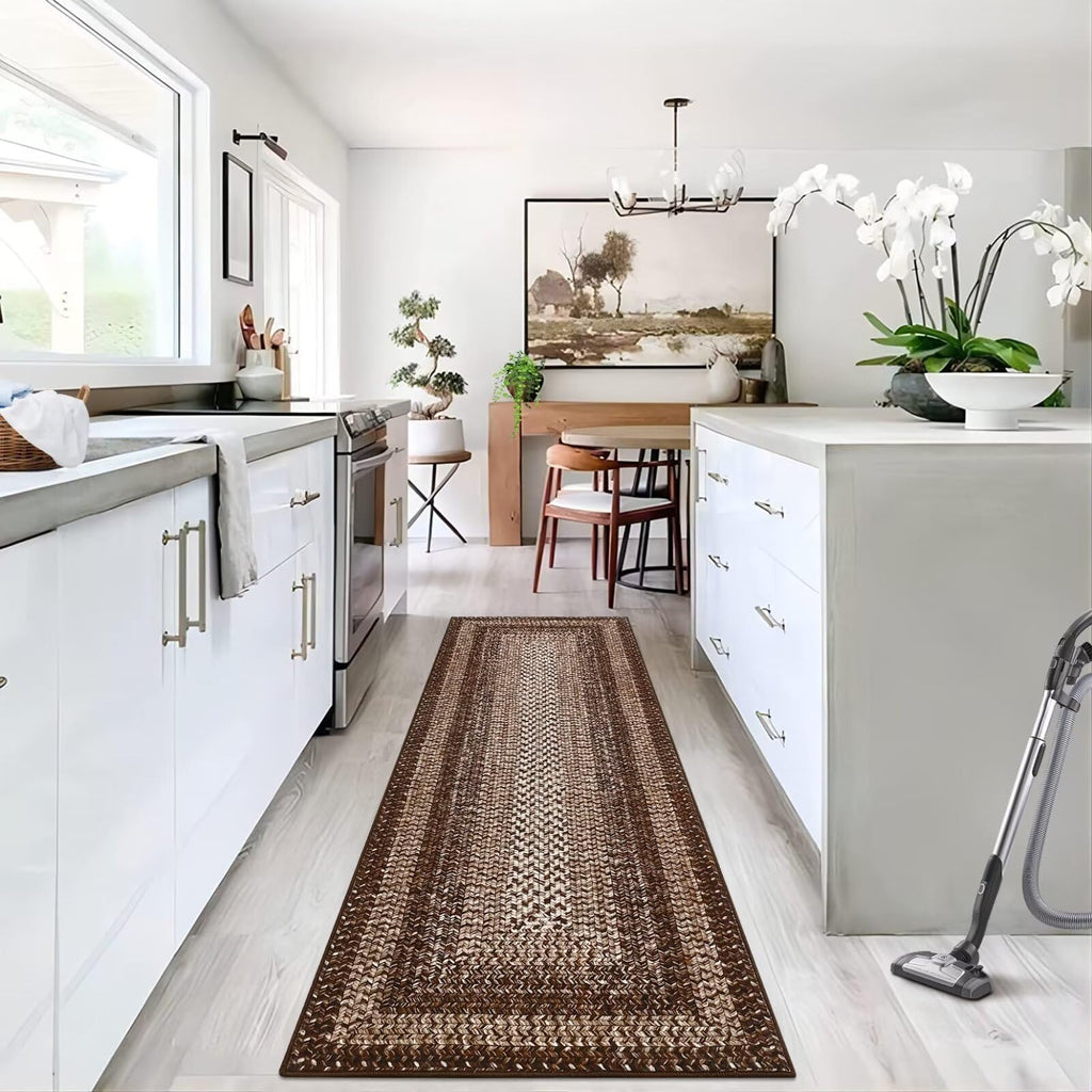 2x6 Braided Print Hallway Runner Rug