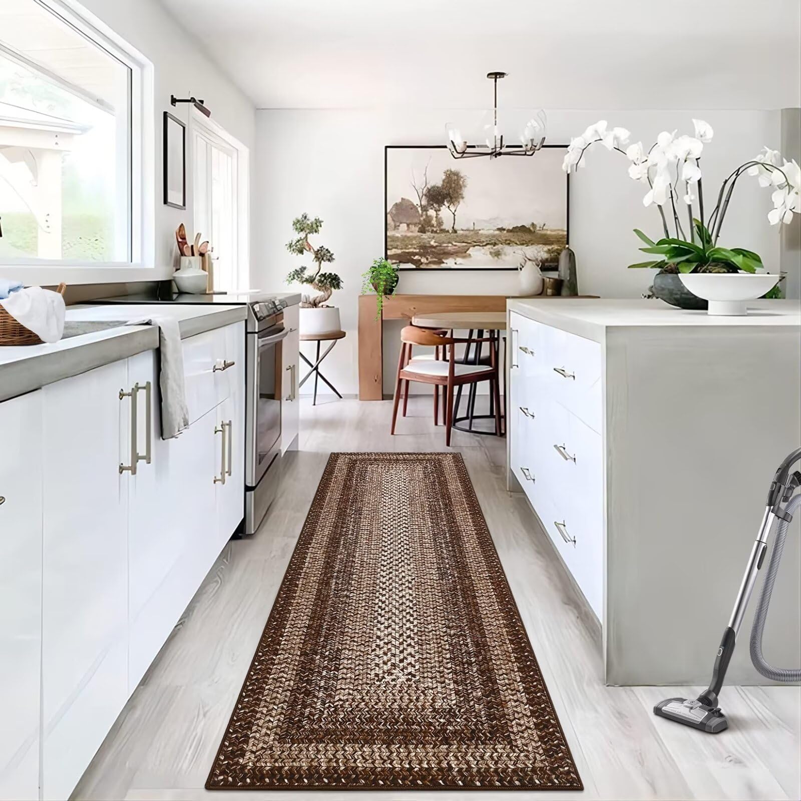 2x6 Braided Print Hallway Runner Rug