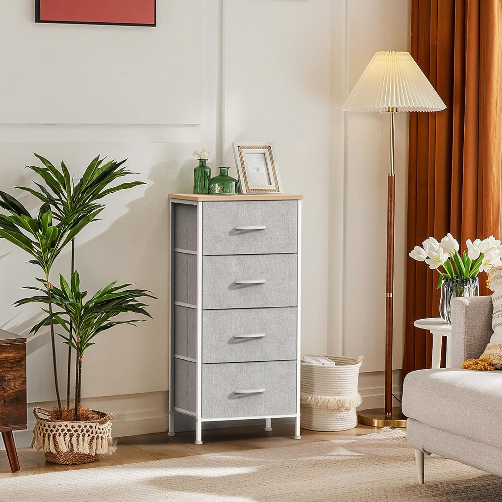Light Gray Nightstand with 4 Drawers 11.82"Dx17.71"Wx37.4"H