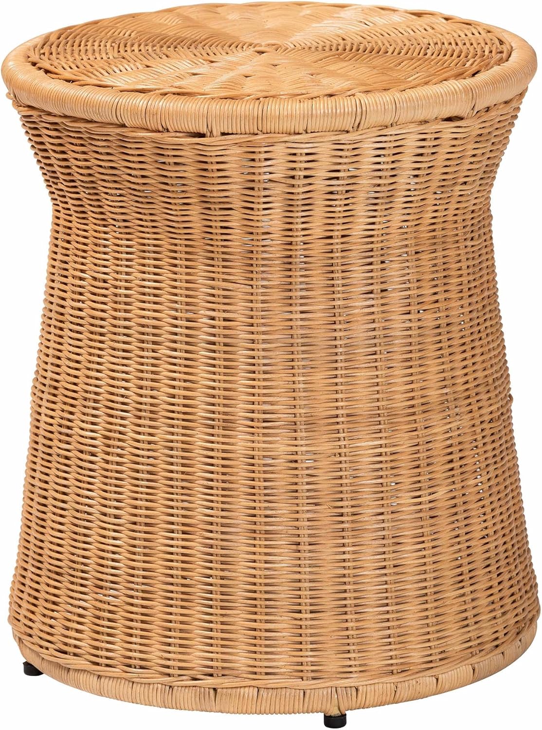 Round Natural Rattan End Table - Light Honey