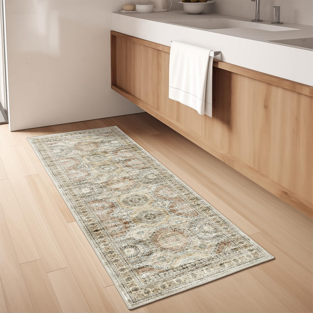 2x6 Washable Runner Rug in Brown/Pink