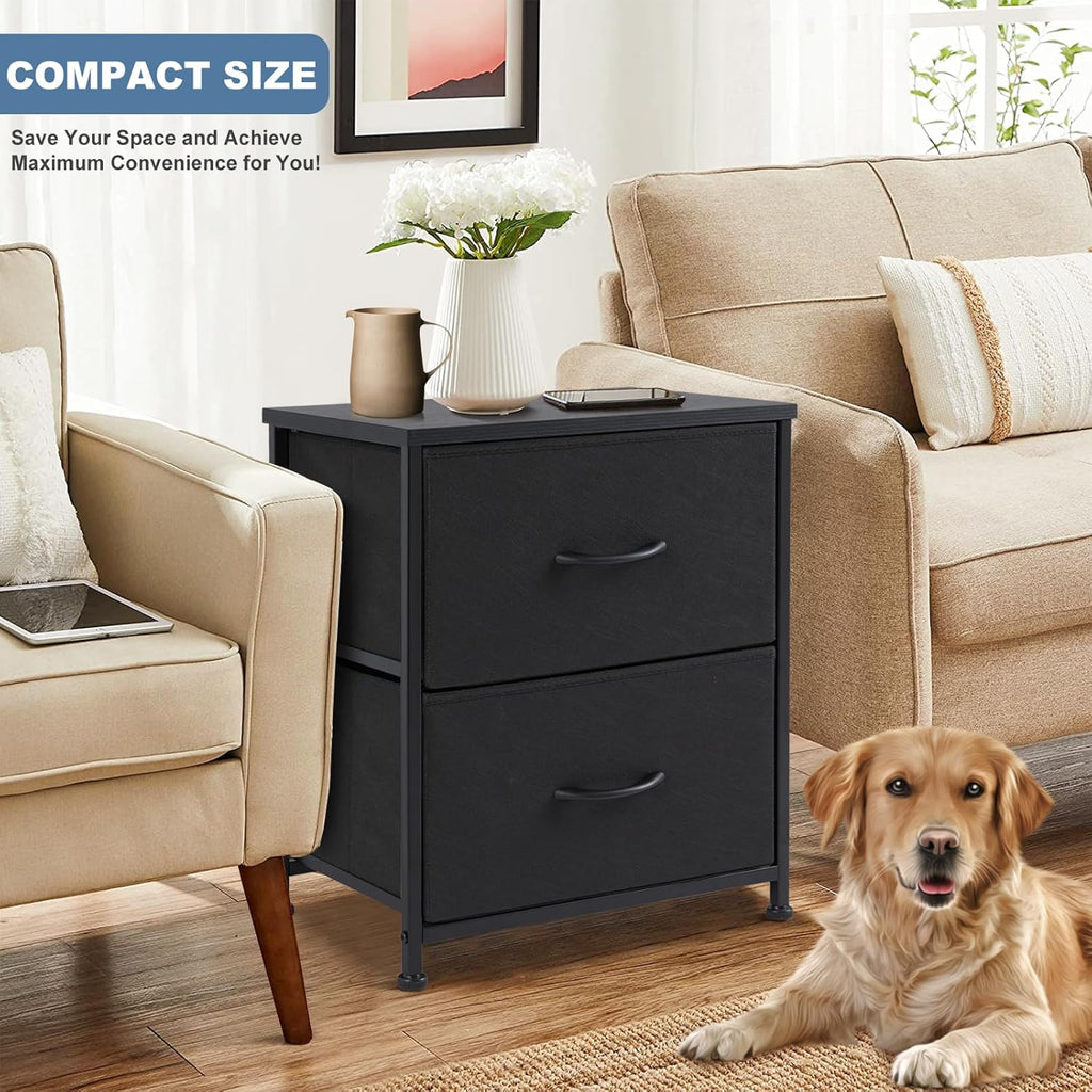 Set of 2 Small Nightstands with Fabric Drawers