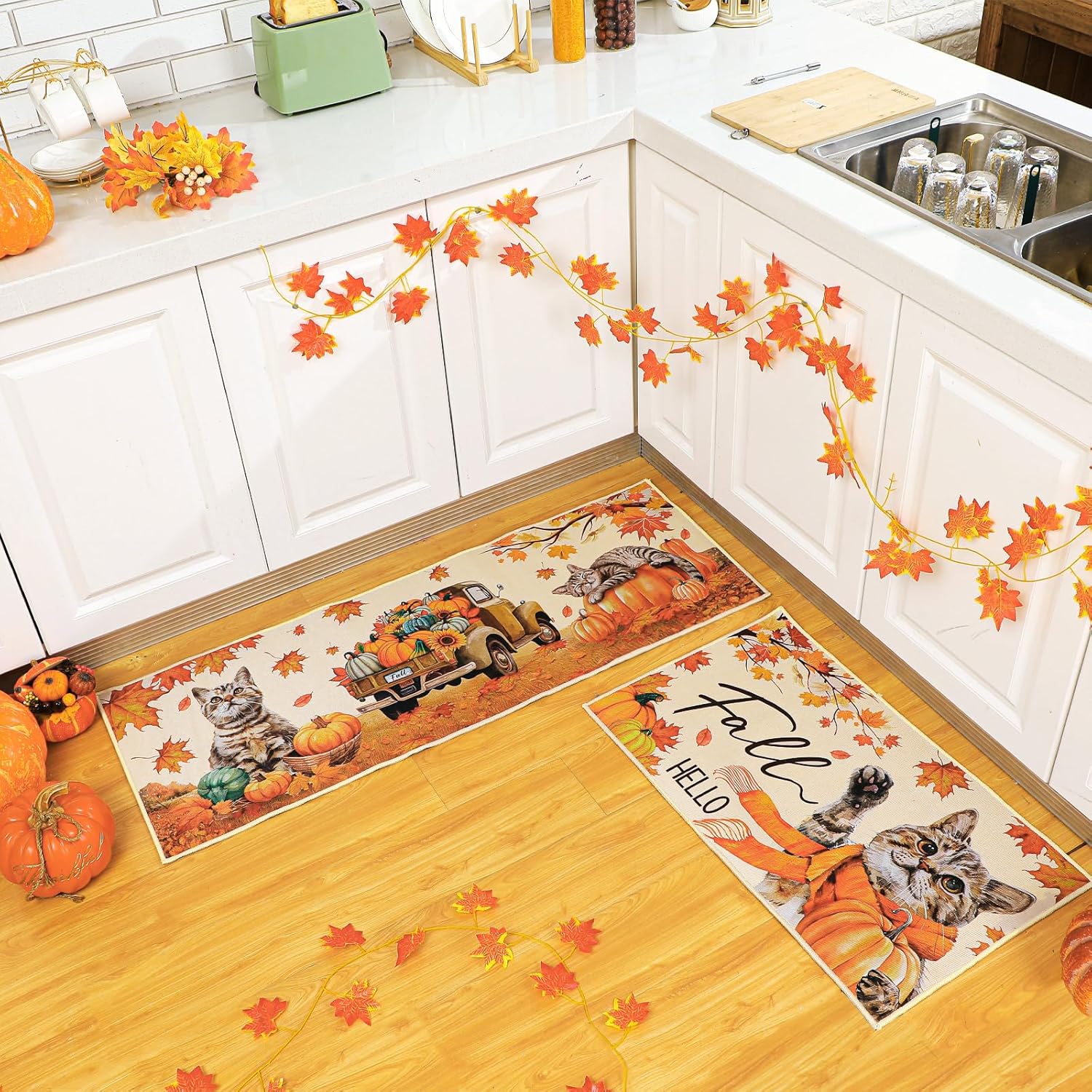 Set of 2 Winter Snowman Kitchen Rugs