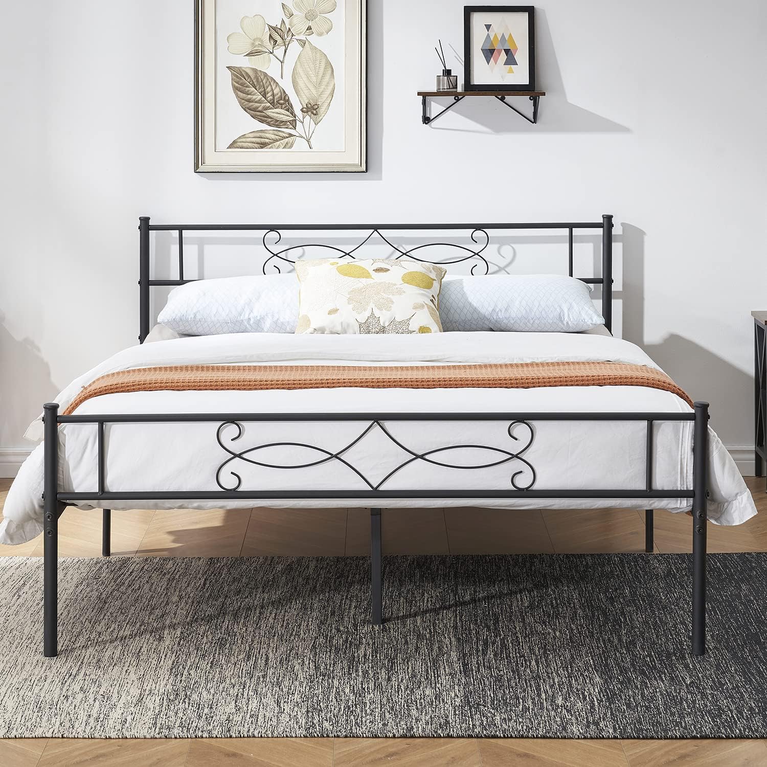 Twin Size Metal Platform Bed Frame with Headboard
