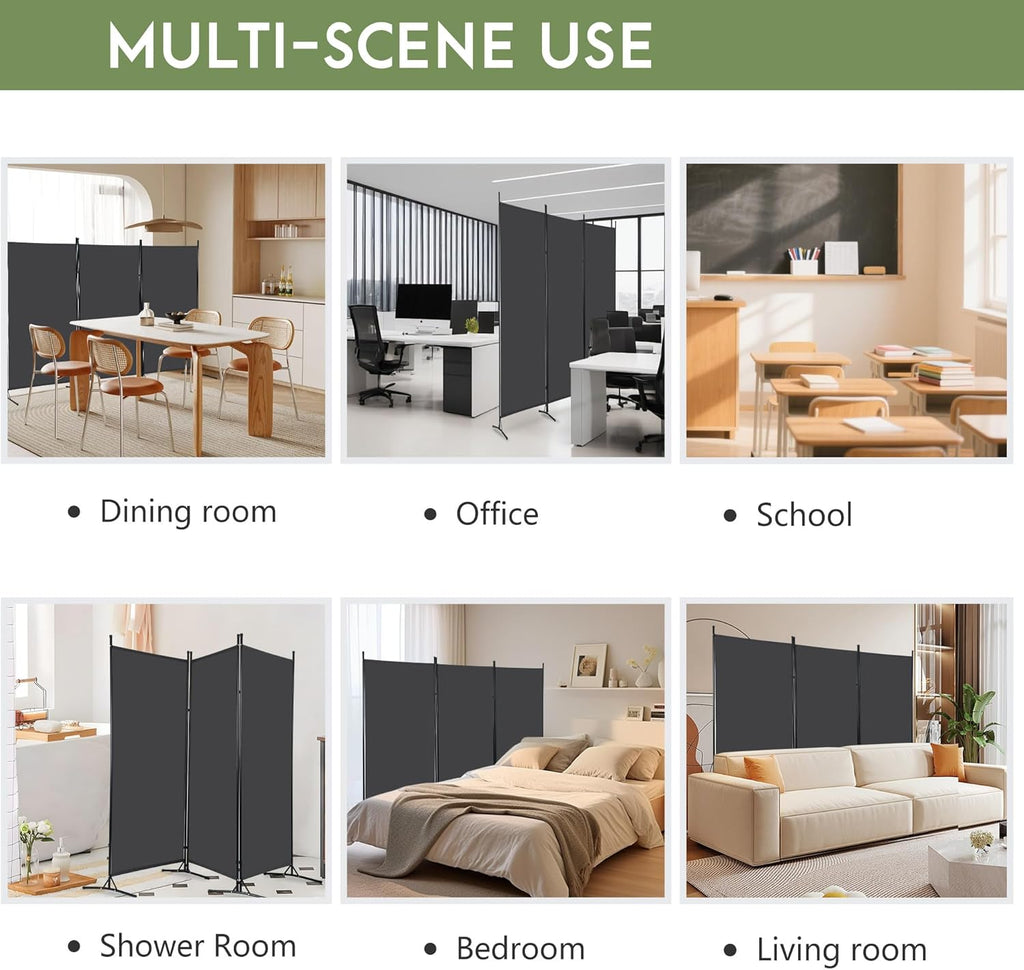 Grey 3-Panel Room Divider 102" x 70"
